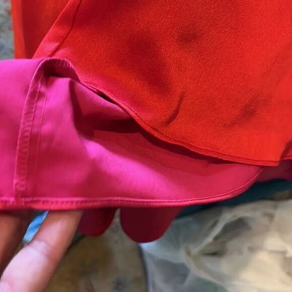 Milly Red and Pink Stella Bicolor Satin Color-block Tie Dress, size 6 - Picture 10 of 13